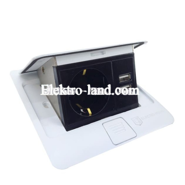 Розетка врезная для пола Белая 16 А + 2 USB 2,1 А IP44